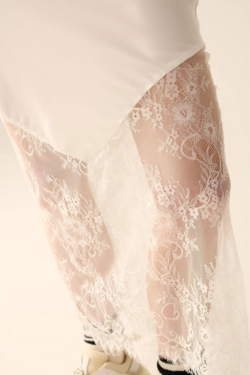 white satin skirt with lace at the bottom - Skirts