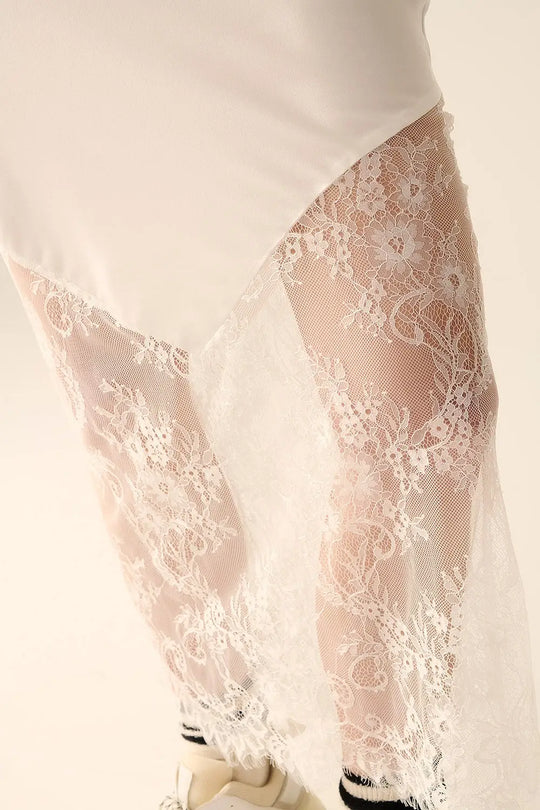 white satin skirt with lace at the bottom - Skirts