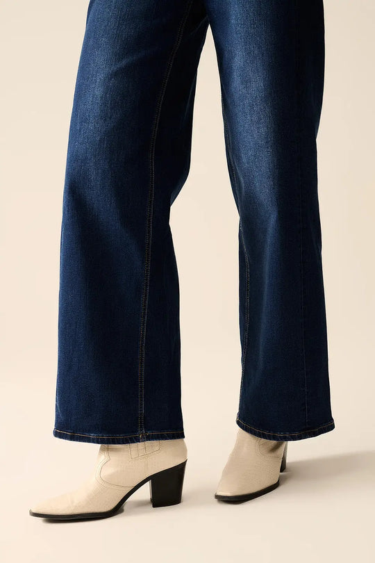 dark wash Wide Leg Stretch Denim Jeans