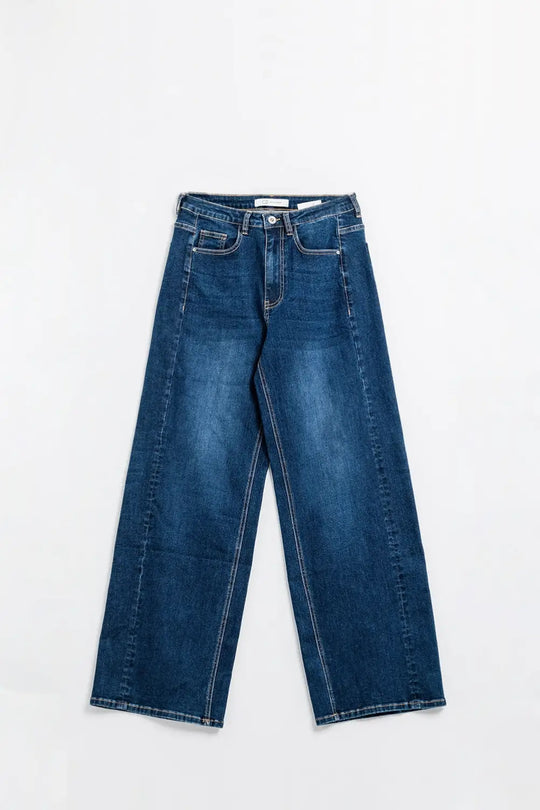 dark wash Wide Leg Stretch Denim Jeans