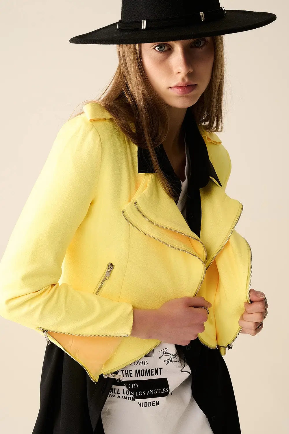 Yellow Jacket with Zipper Details - Jackets