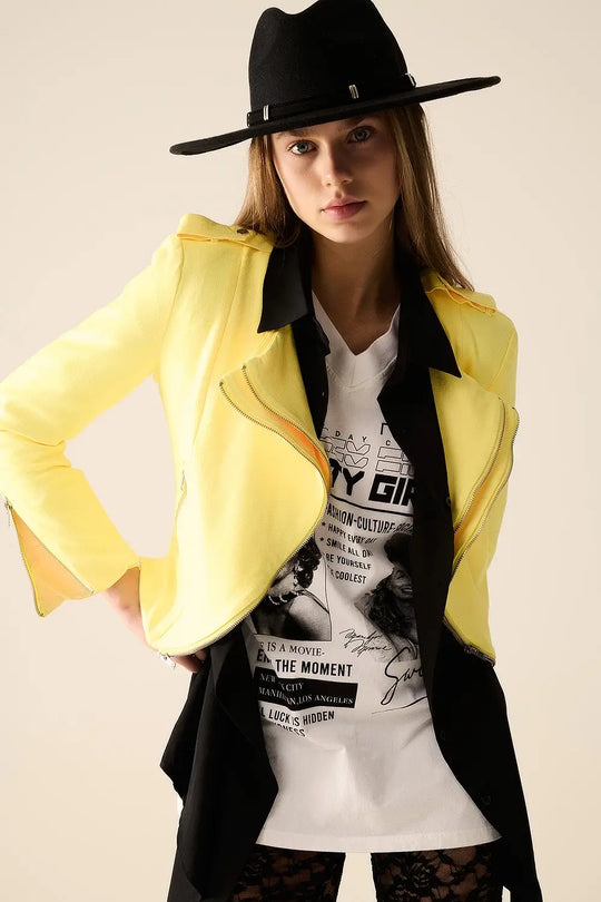 Yellow Jacket with Zipper Details - Jackets