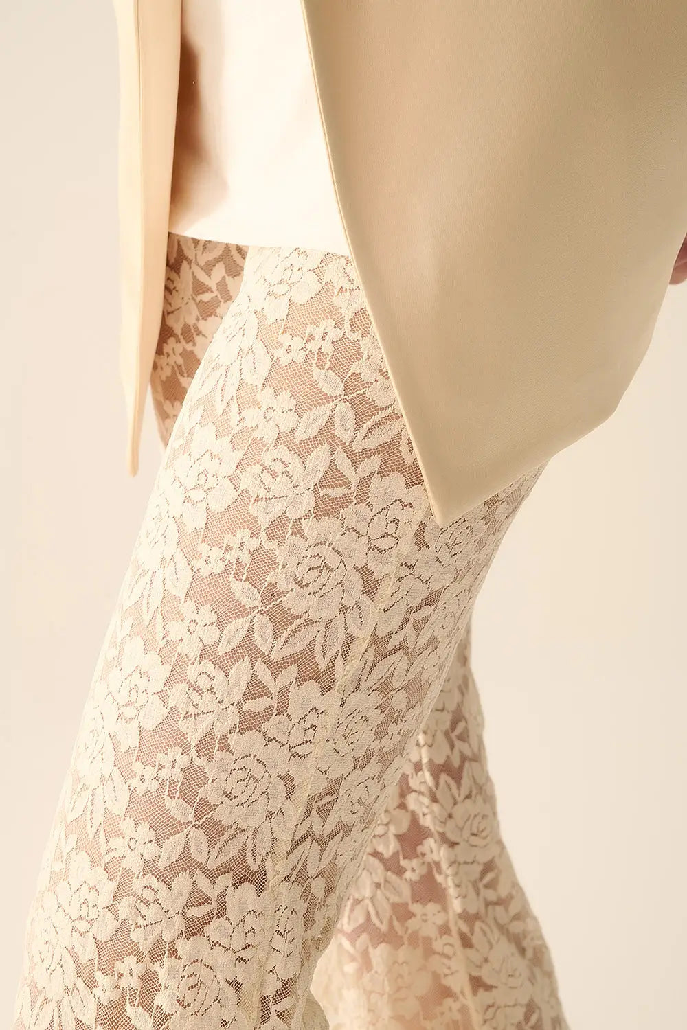 Cream flare Pants in Floral Lace - Pants