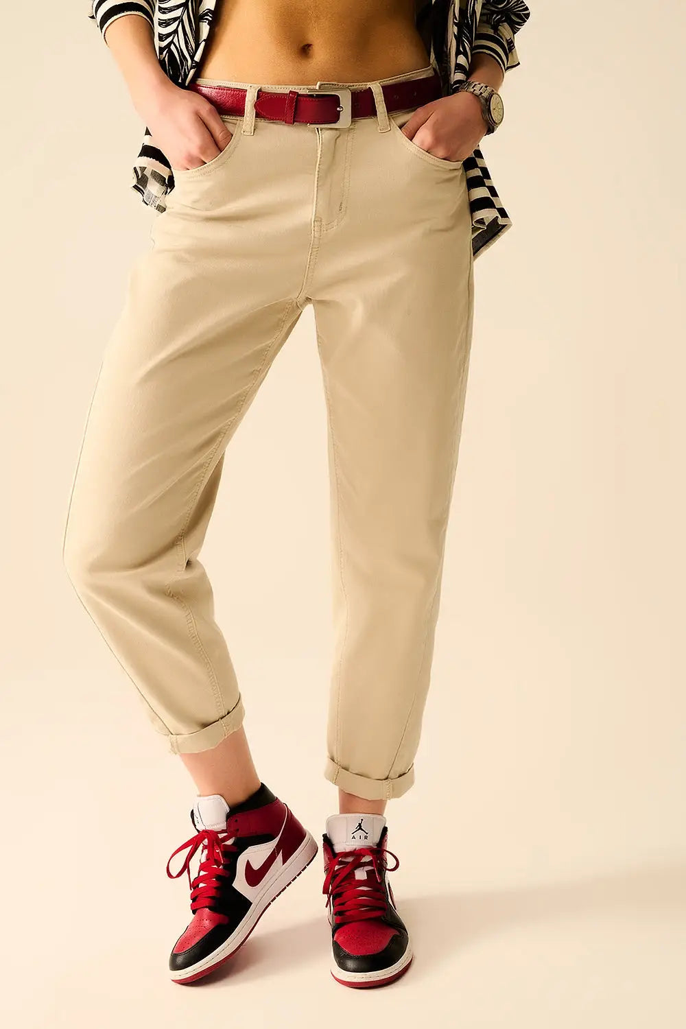 Super Comfy Stretch Straight Leg Pants In Beige - Pants