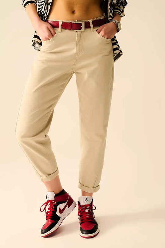 Super Comfy Stretch Straight Leg Pants In Beige - Pants