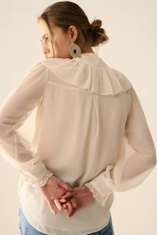 Beige chiffon shirt with bow detail - Shirts