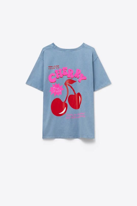 Blue T-shirt with Cherry in logo and letters - BLUE / ONE - T-Shirts