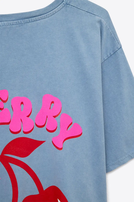 Blue T-shirt with Cherry in logo and letters - BLUE / ONE - T-Shirts
