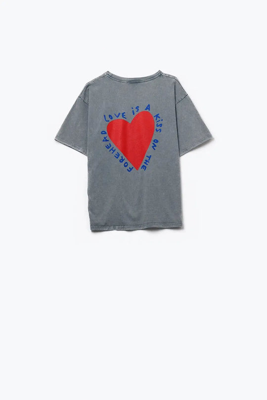Grey T-shirt featuring a heart design on both the front and back - GRAY / ONE - T-Shirts