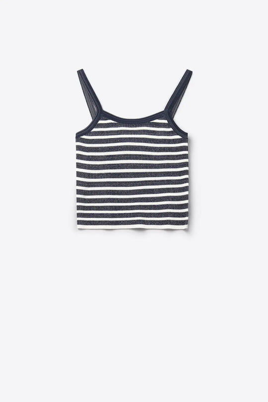 Navy top with white stripes and straps - Tops
