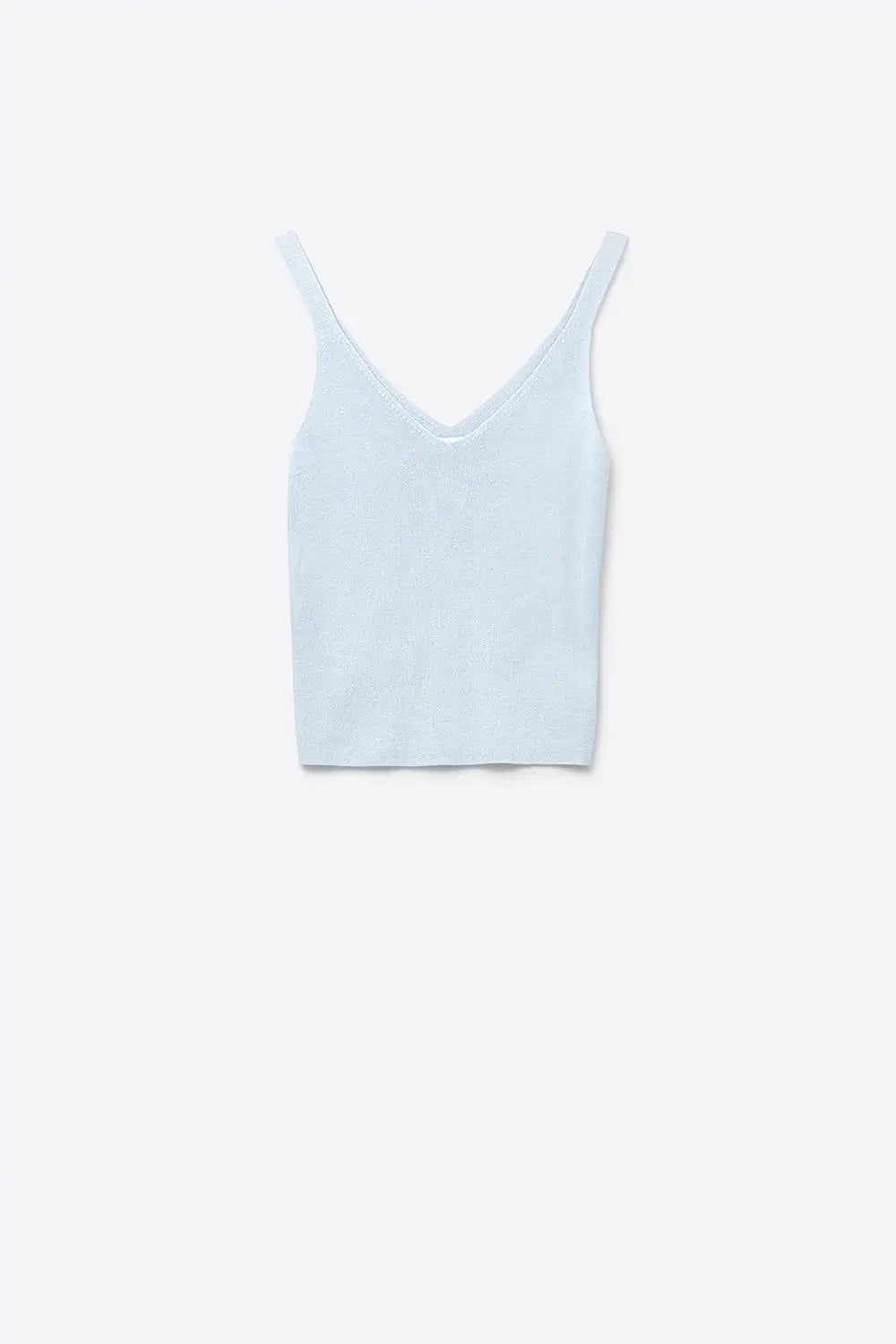 Baby Blue ribbed knit top with V-neck and spaghetti straps - BLUE / ONE - Sweaters