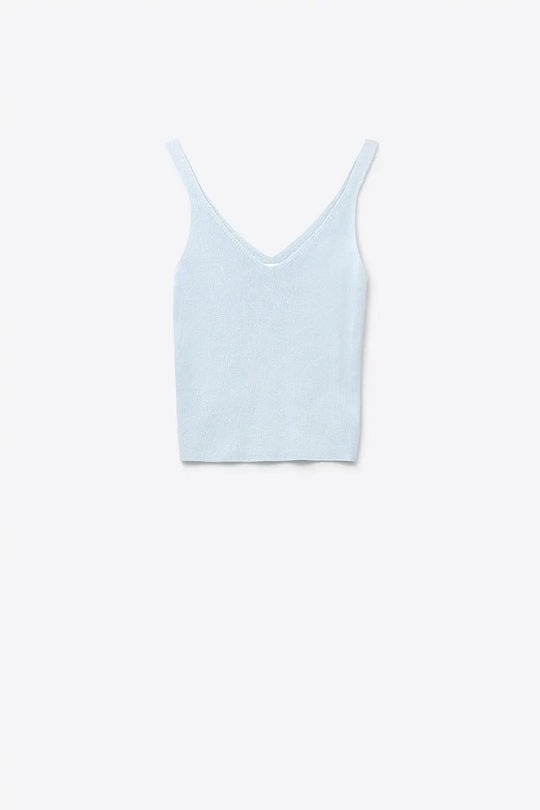 Baby Blue ribbed knit top with V-neck and spaghetti straps - BLUE / ONE - Sweaters