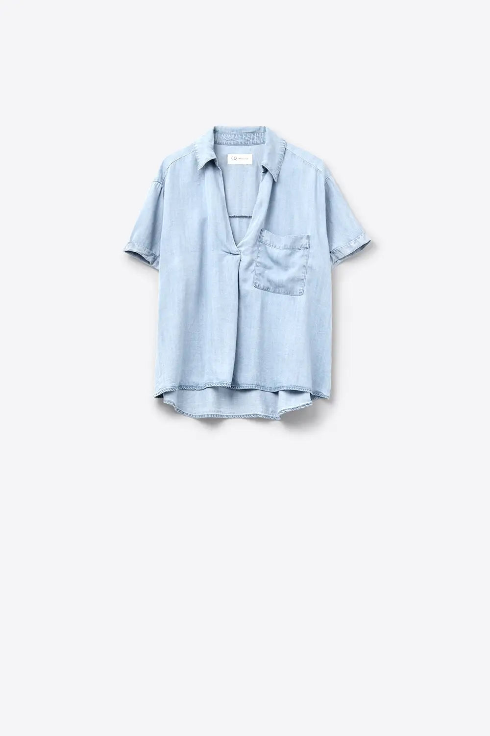 Short Sleeve Tencel Shirt With Chest Pocket in Blue - Shirts Tops
