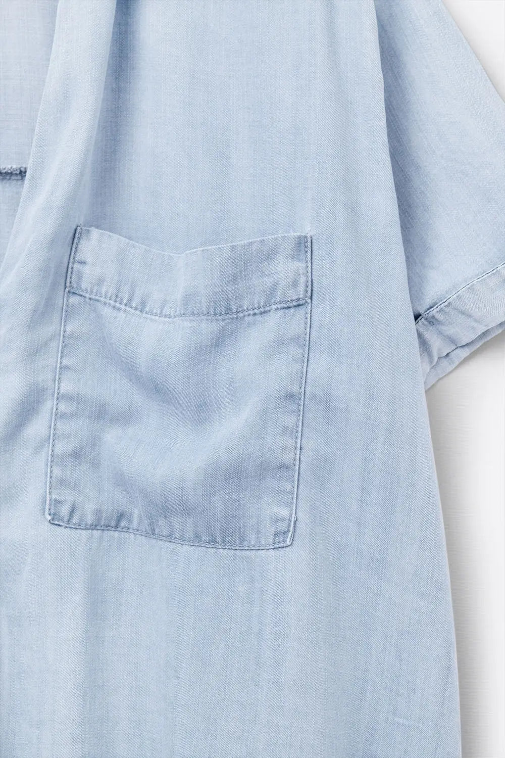Short Sleeve Tencel Shirt With Chest Pocket in Blue - Shirts Tops
