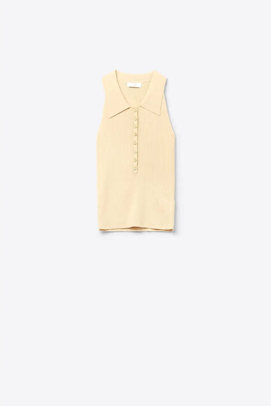 Ribbed knitted top with polo neck in butter yellow - Sweaters