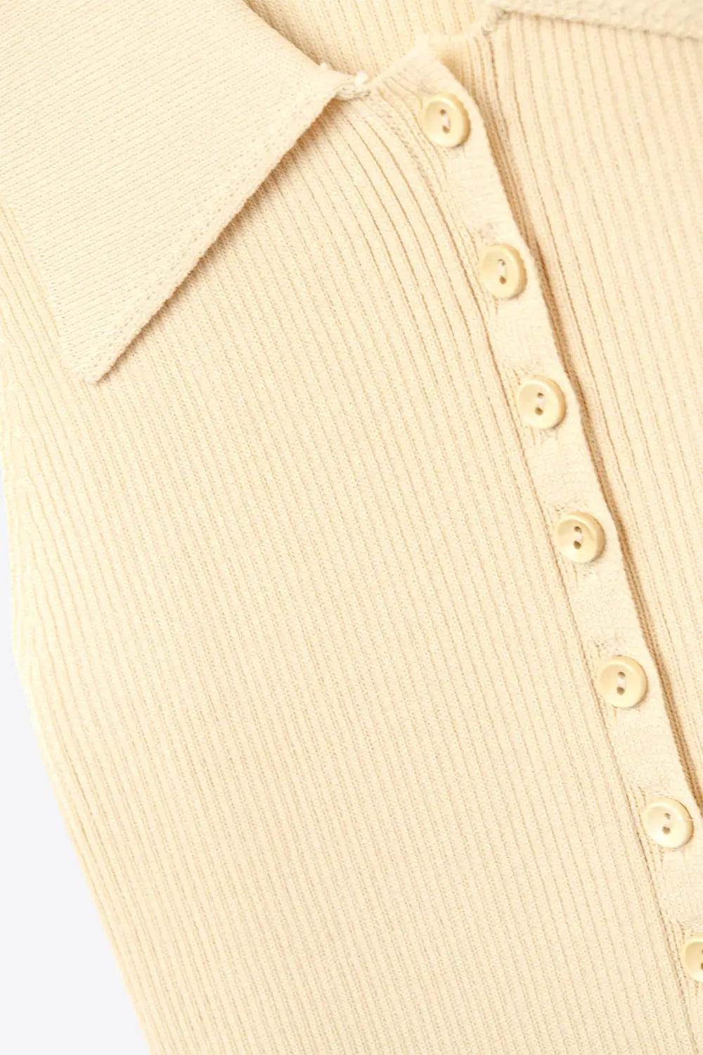 Ribbed knitted top with polo neck in butter yellow - Sweaters
