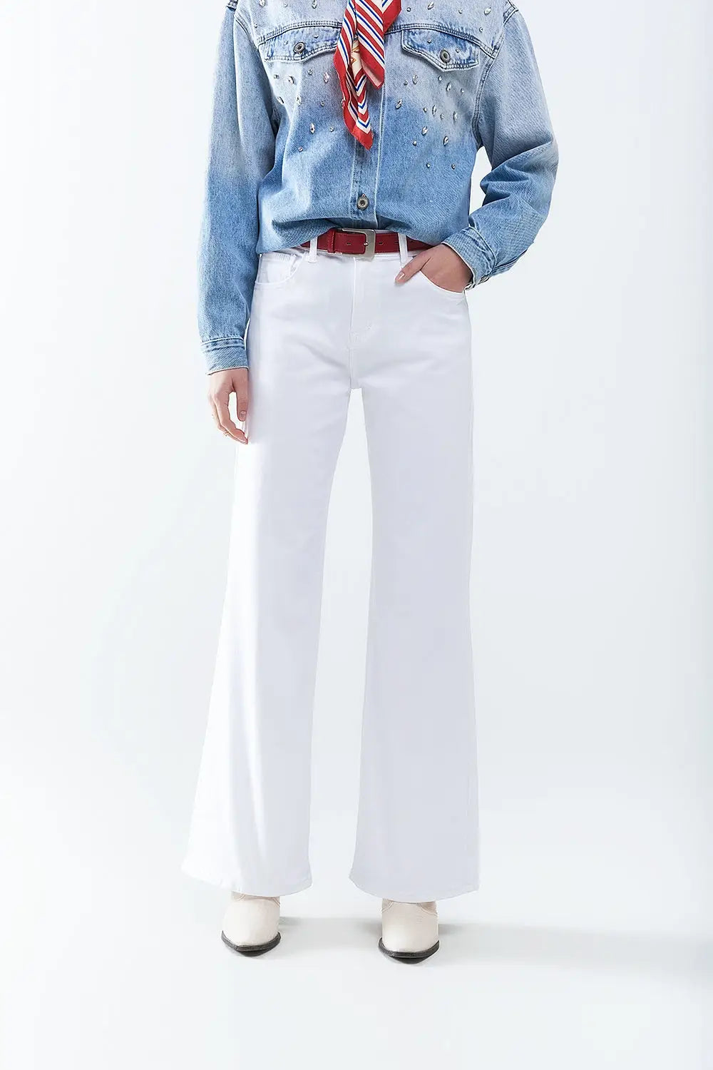 White Straight Pants wide leg - Colored Jeans