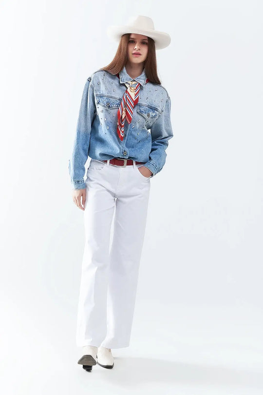 White Straight Pants wide leg - Colored Jeans