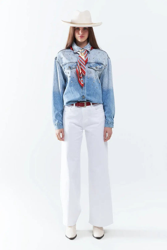 White Straight Pants wide leg - Colored Jeans