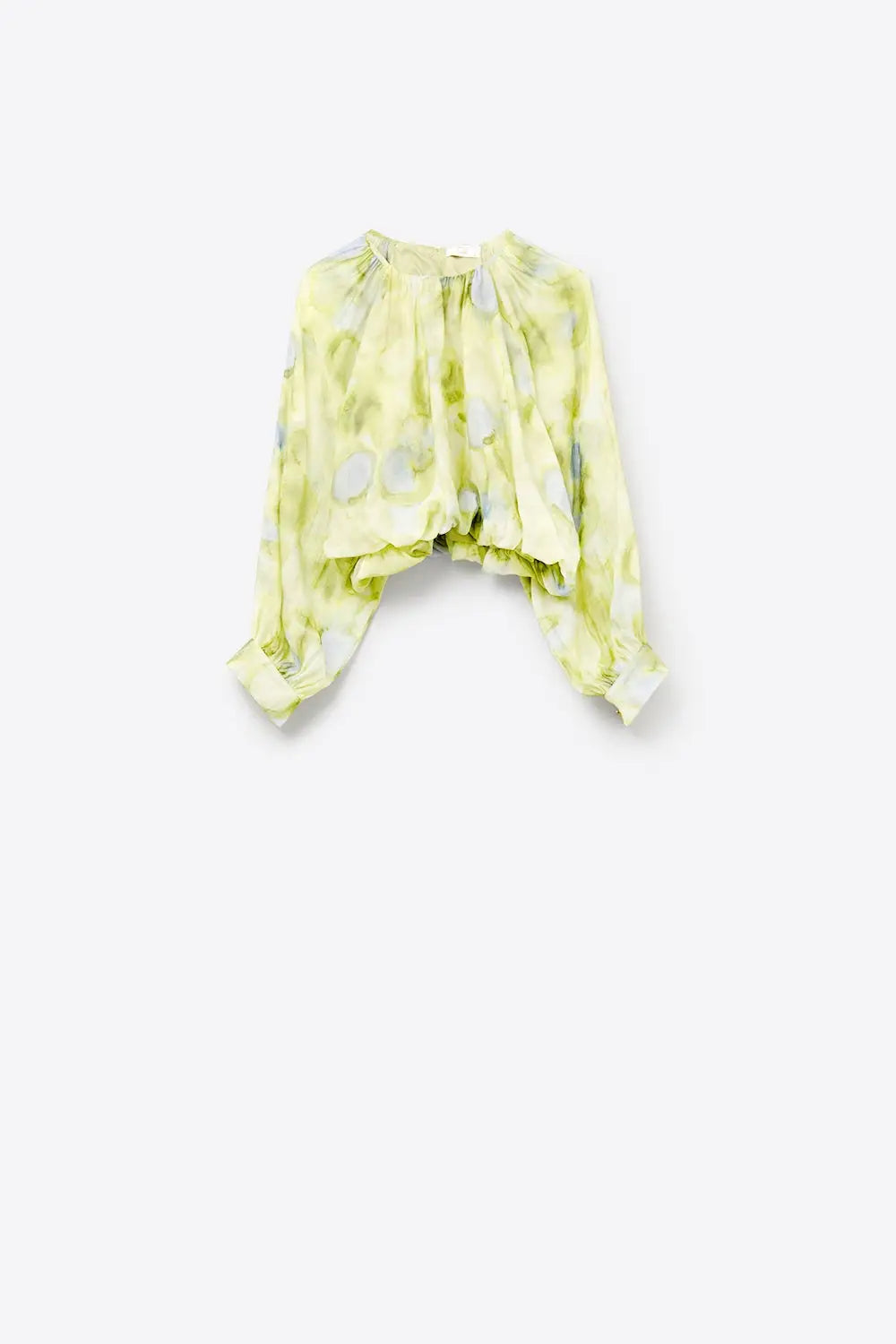 green printed chiffon blouse with balloon sleeves - Shirts