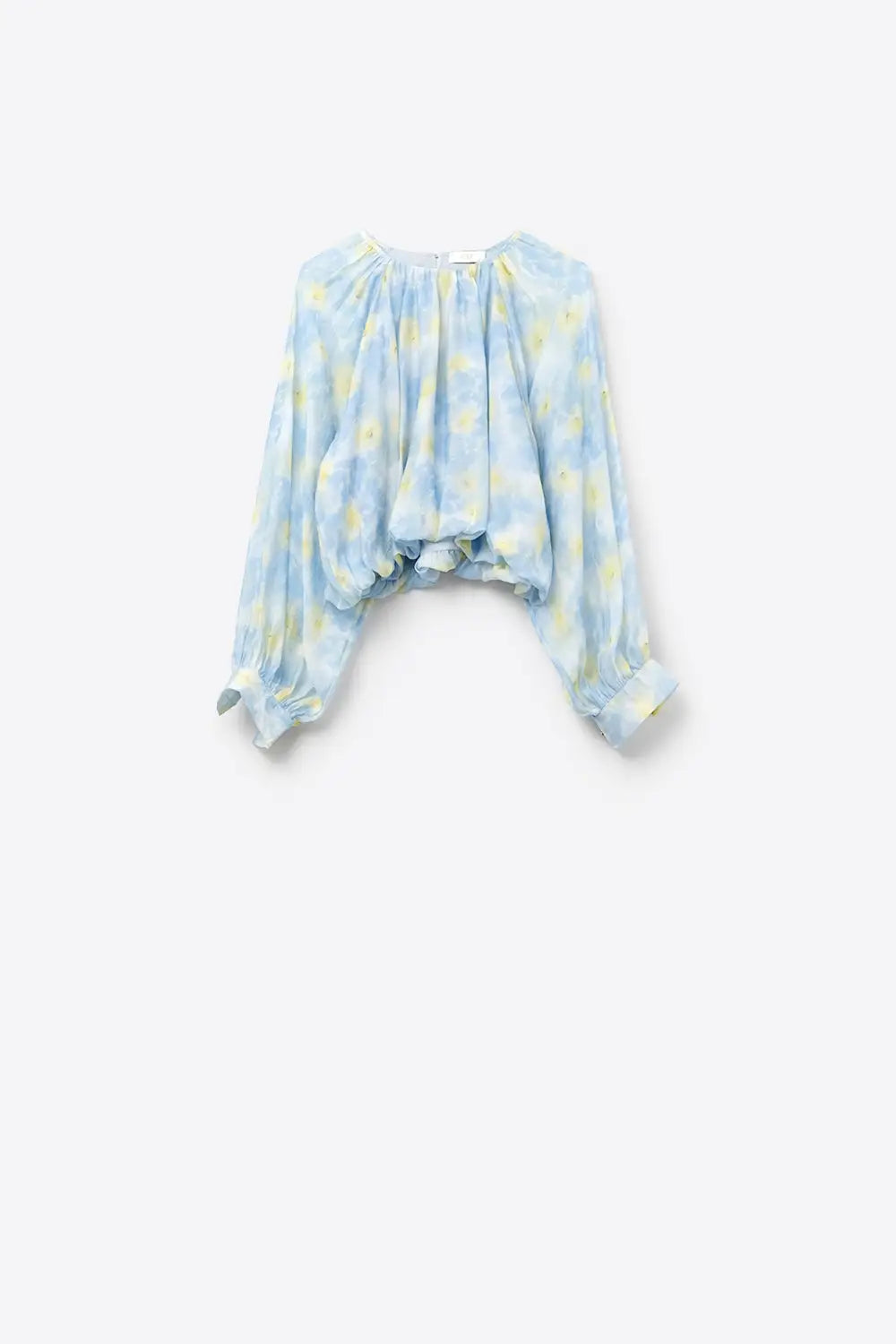 Blue printed chiffon blouse with balloon sleeves - Shirts