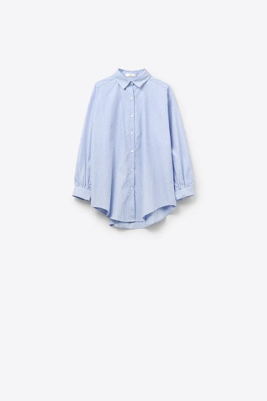 blue striped poplin shirt embellished with strass - Shirts