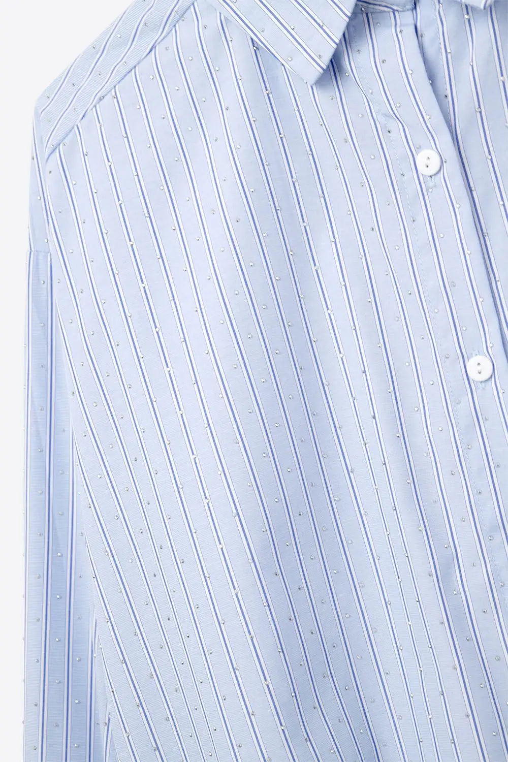 blue striped poplin shirt embellished with strass - Shirts