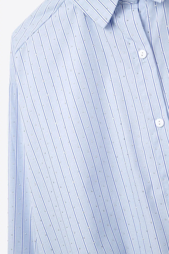 blue striped poplin shirt embellished with strass - Shirts