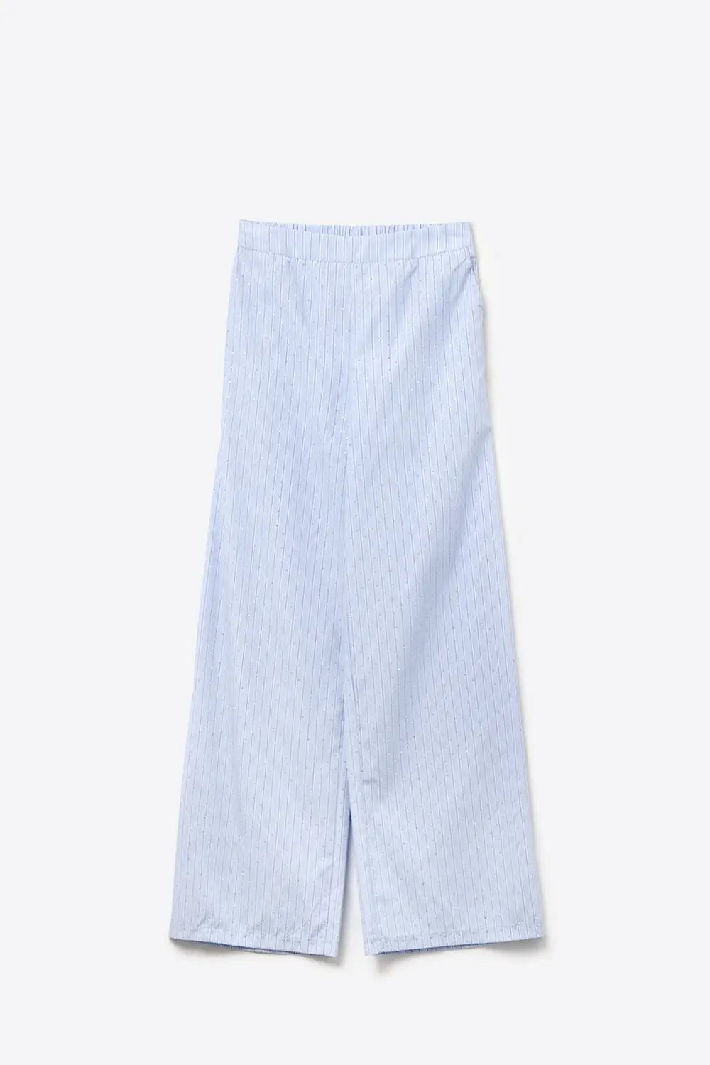 Blue Striped wide Leg Pants With strass Embellishment - Pants
