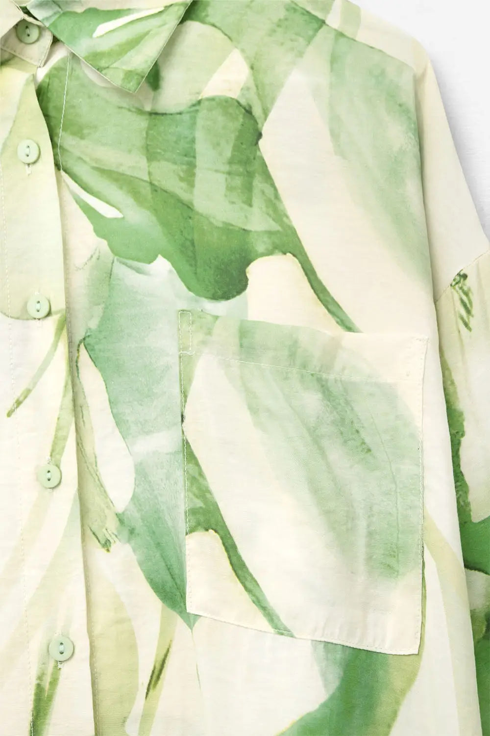 Watercolor Print Button-Down Blouse in Green - Shirts