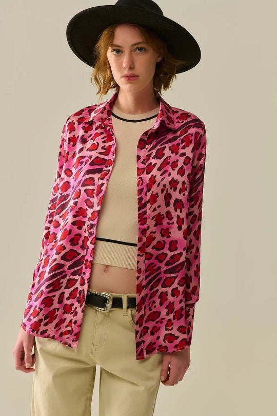 Buttoned Shirt In Fuchsia Leopard Print - Shirts