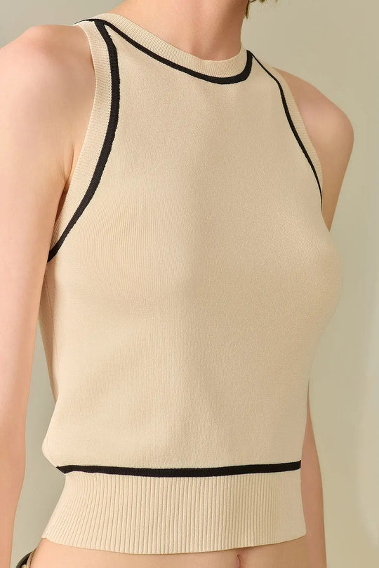 Sleeveless Sweater In Beige Featuring detail Black Lines - BEIGE / ONE - Tops