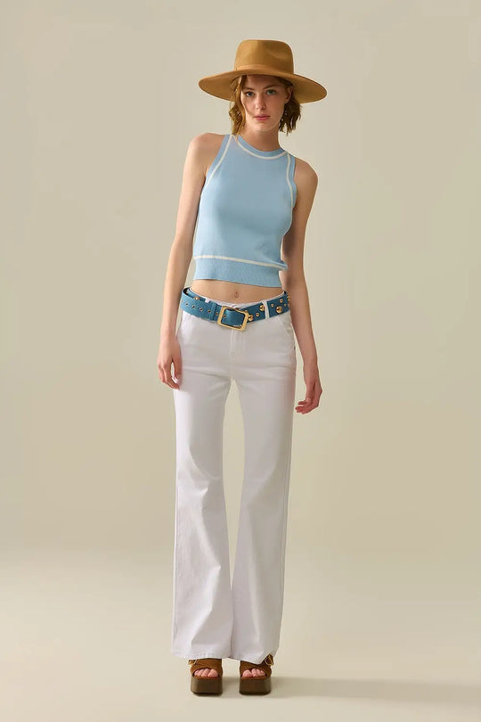 Sleeveless Sweater In Blue Featuring White Lines detail - BLUE / ONE - Tops