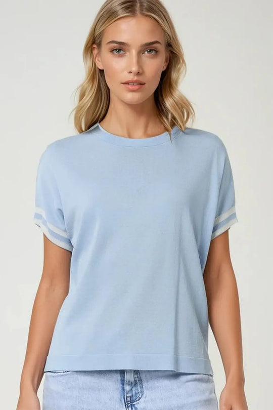 Sweater In baby Blue with white contrast detail - BLUE / ONE - Sweaters