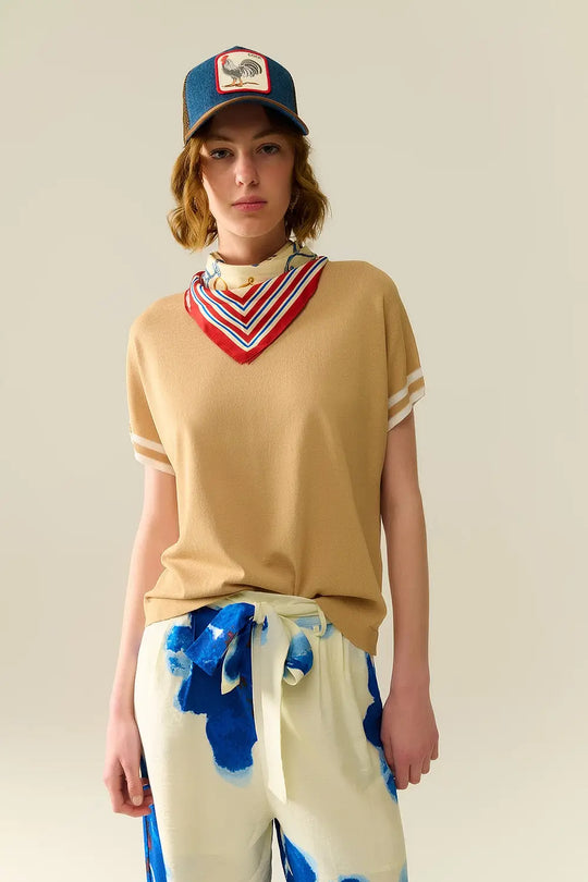 Sweater In Camel with white contrast detail - CAMEL / ONE - Sweaters