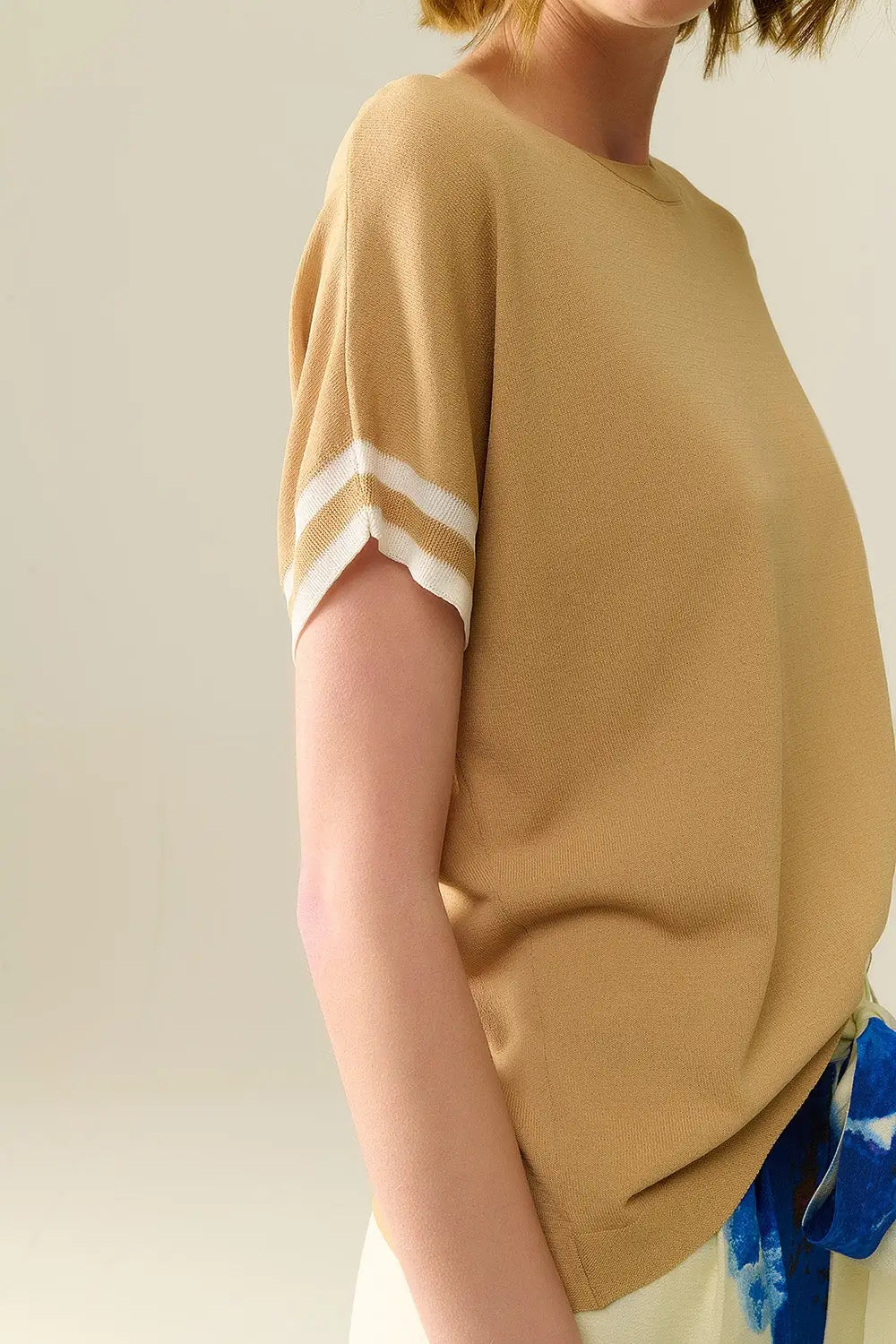 Sweater In Camel with white contrast detail - CAMEL / ONE - Sweaters