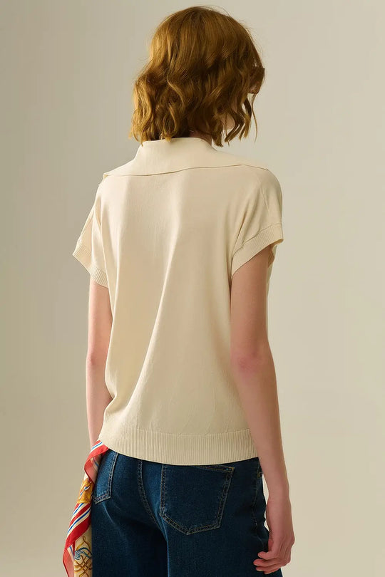 fine knit polo shirt in beige with short sleeves - BEIGE / ONE - Polos