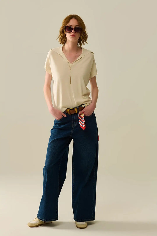 fine knit polo shirt in beige with short sleeves - BEIGE / ONE - Polos