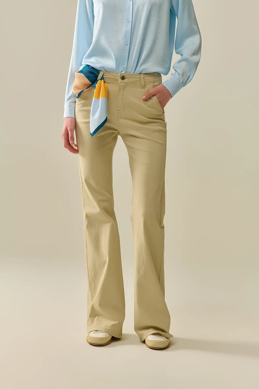 Comfy Stretcy Beige Flared Pants - Pants