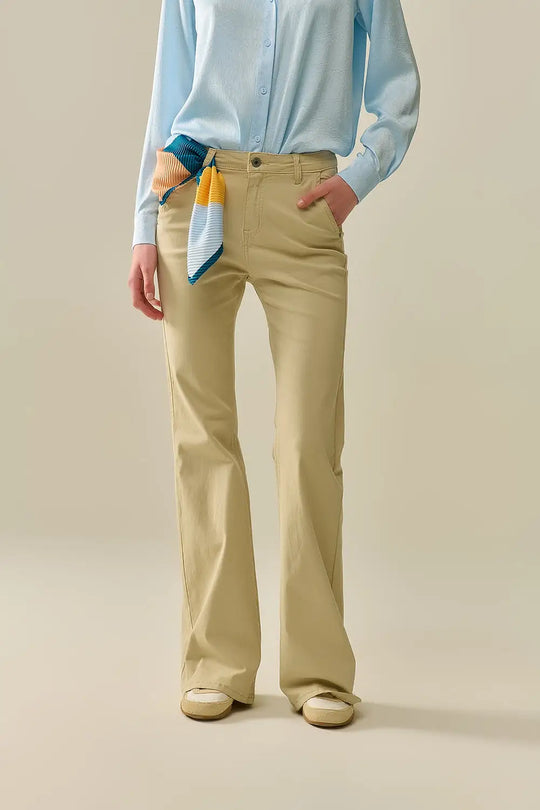 Comfy Stretcy Beige Flared Pants - Pants