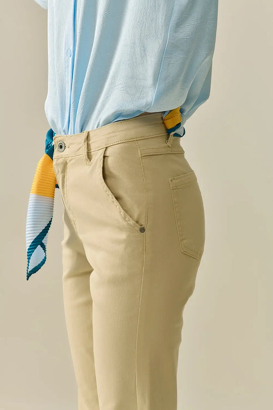 Comfy Stretcy Beige Flared Pants - Pants