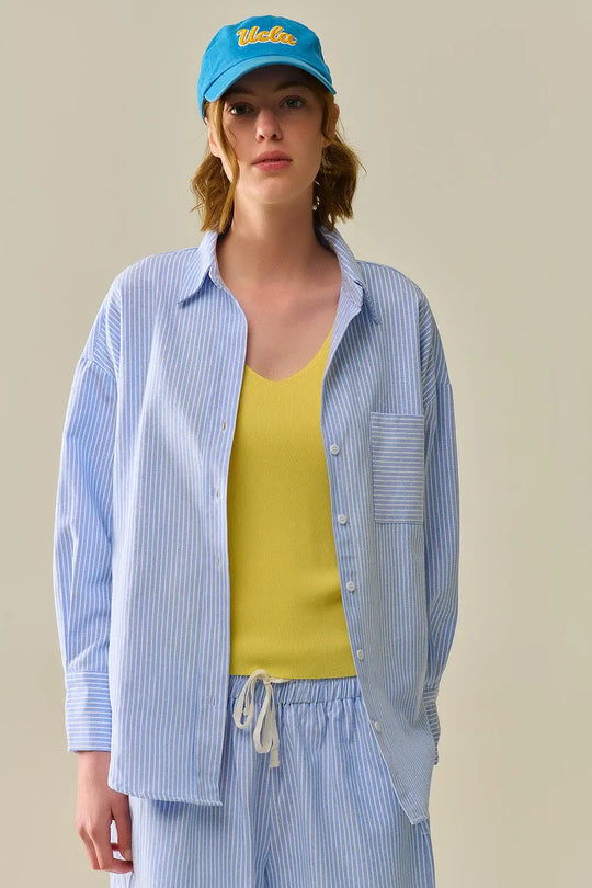 White Striped Buttoned Shirt In Blue - Shirts