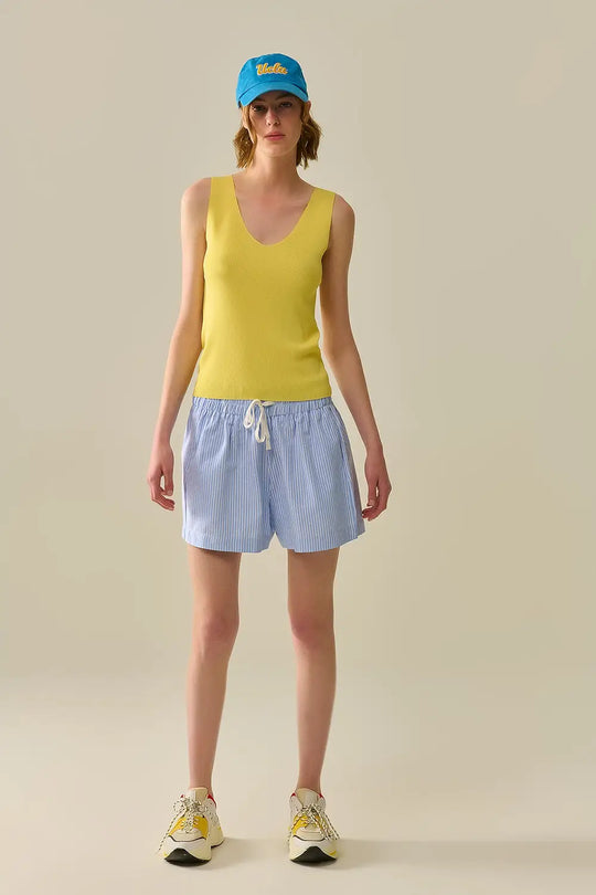 Yelow sleeveless fine knitted top With V-Neck - YELLOW / ONE - Sweaters