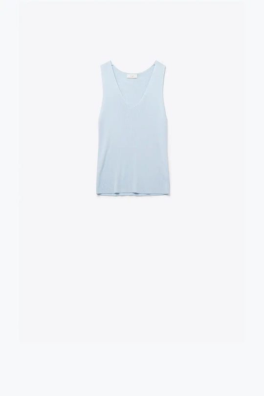 baby blue sleeveless fine knitted top With V-Neck - BLUE / ONE - Sweaters