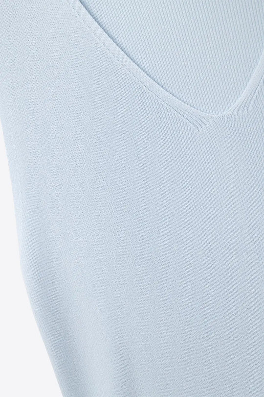 baby blue sleeveless fine knitted top With V-Neck - BLUE / ONE - Sweaters