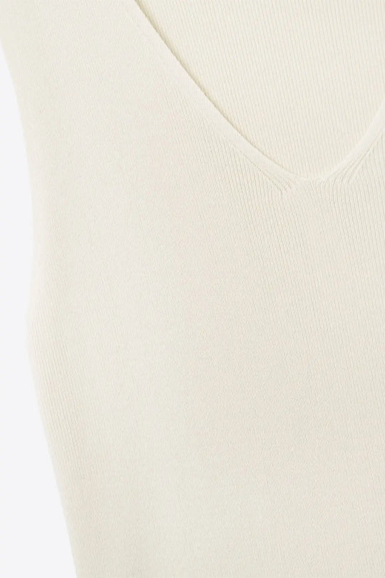 Beige sleeveless fine knitted top With V-Neck - BEIGE / ONE - Sweaters