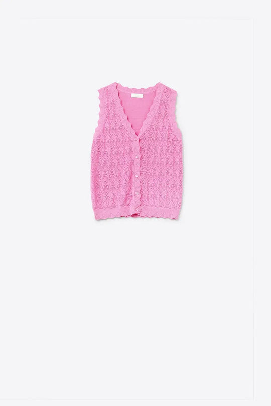 Pointelle Knitted Vest With Scalloped Edges in Fuchsia - FUCHSIA / ONE - Sweaters