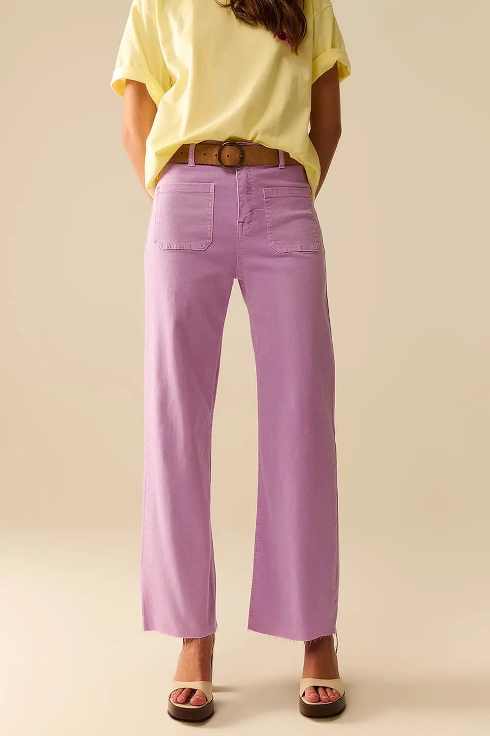 lilac Straight Leg pants With Front Pockets - Colored Jeans