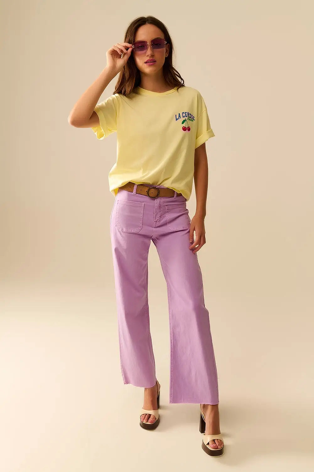 lilac Straight Leg pants With Front Pockets - Colored Jeans