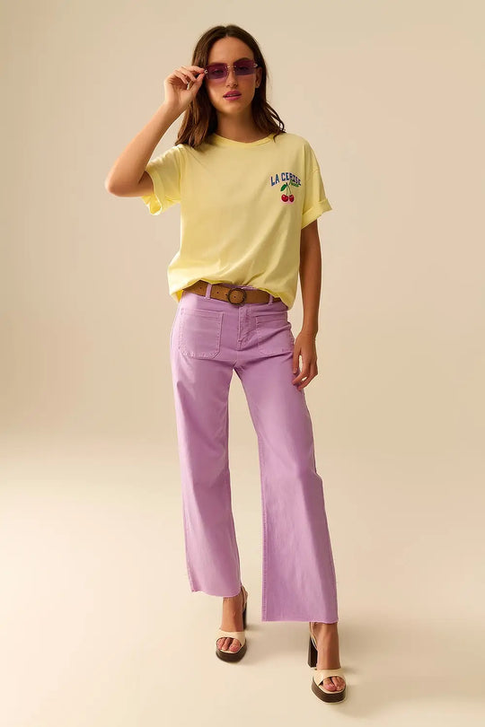 lilac Straight Leg pants With Front Pockets - Colored Jeans